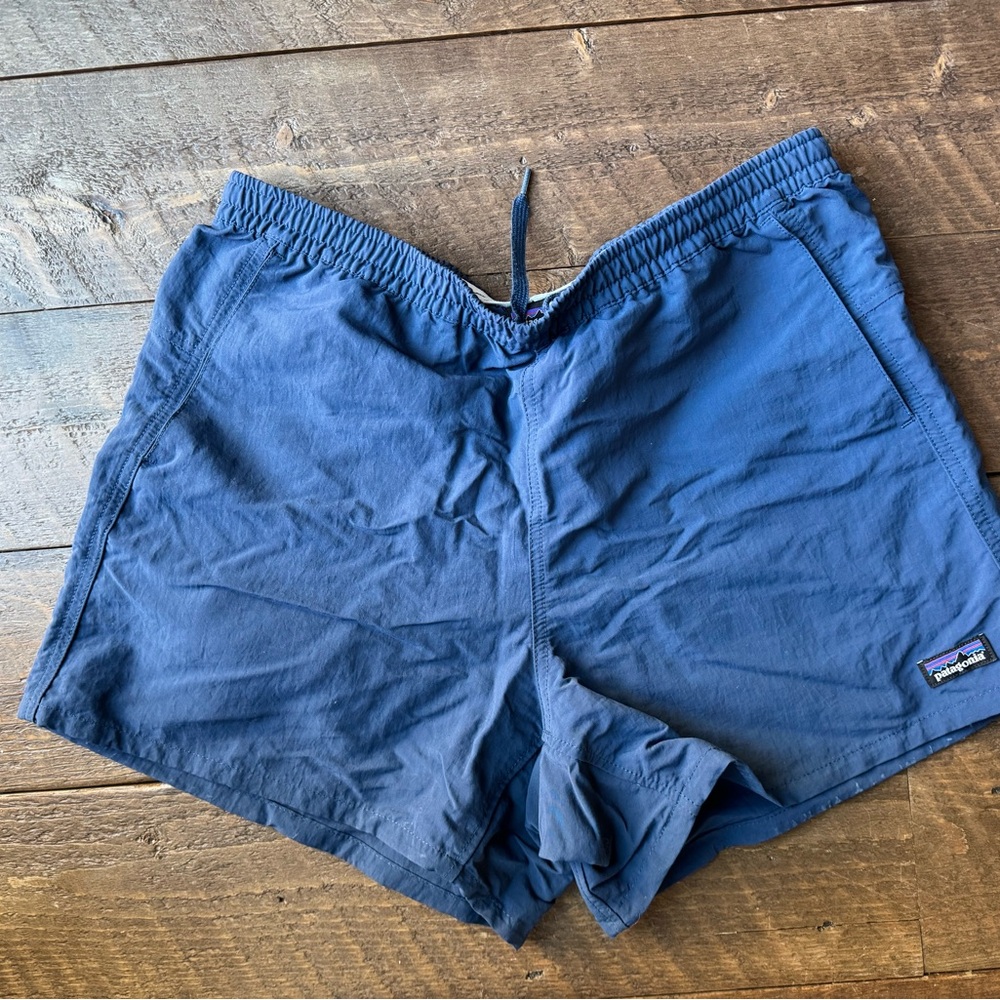 Patagonia Navy and Light Blue women’s short inseam Swim Shorts